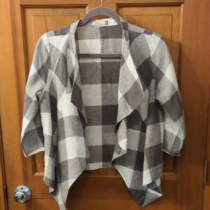 Pristine Chalet Open FrontPlaid Linen Jacket/Cardigan White & Gray Size Medium